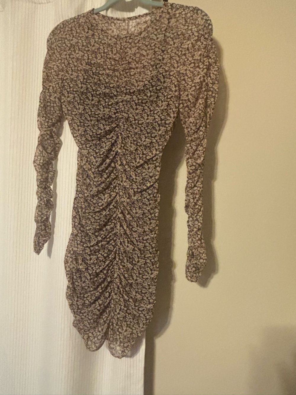 Abercrombie & Fitch Brown Floral Ruched Long Sleeve Mini Dress